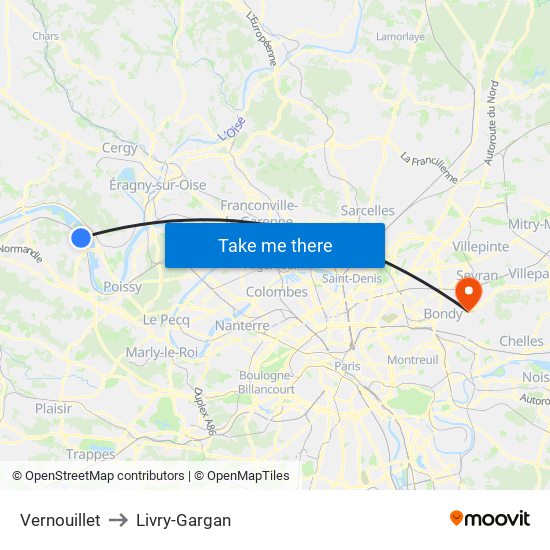 Vernouillet to Livry-Gargan map