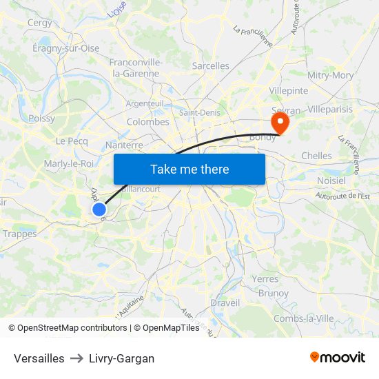 Versailles to Livry-Gargan map