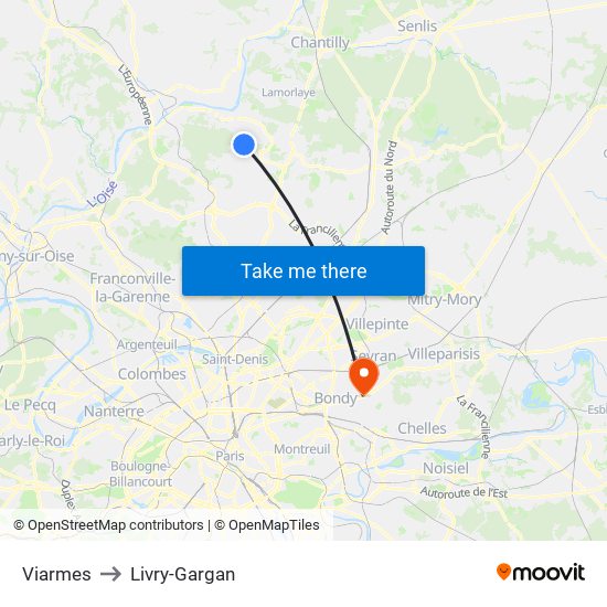 Viarmes to Livry-Gargan map
