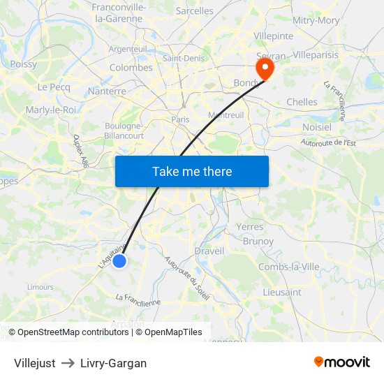 Villejust to Livry-Gargan map