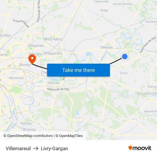 Villemareuil to Livry-Gargan map