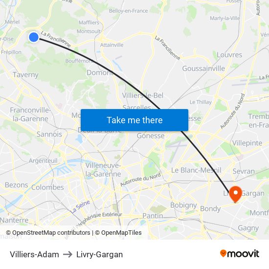 Villiers-Adam to Livry-Gargan map