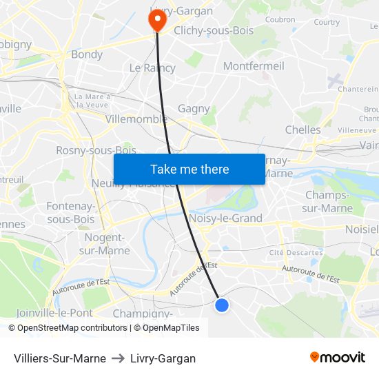 Villiers-Sur-Marne to Livry-Gargan map