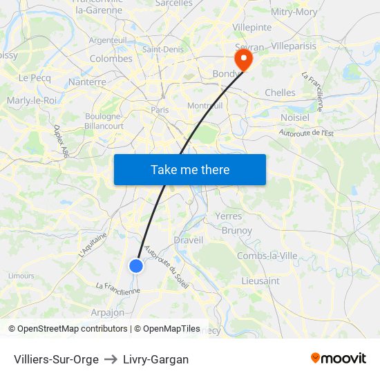 Villiers-Sur-Orge to Livry-Gargan map