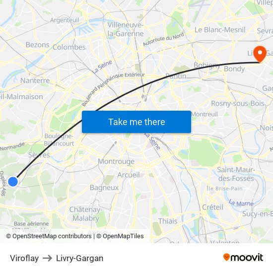 Viroflay to Livry-Gargan map