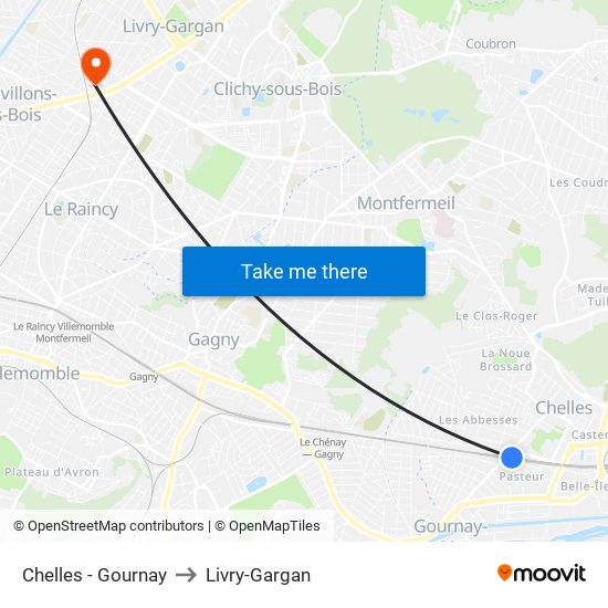 Chelles - Gournay to Livry-Gargan map