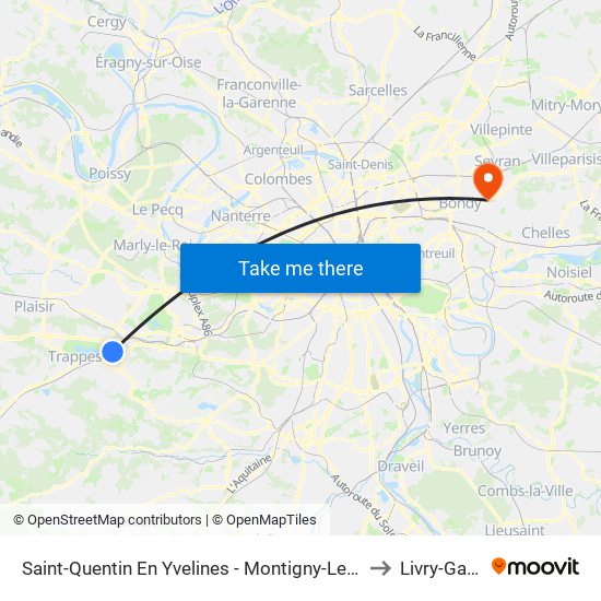 Saint-Quentin En Yvelines - Montigny-Le-Bretonneux to Livry-Gargan map