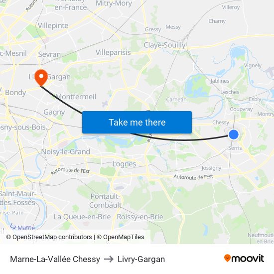 Marne-La-Vallée Chessy to Livry-Gargan map