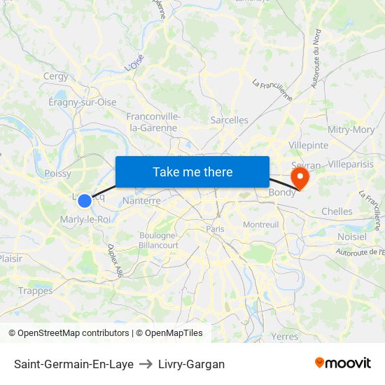Saint-Germain-En-Laye to Livry-Gargan map