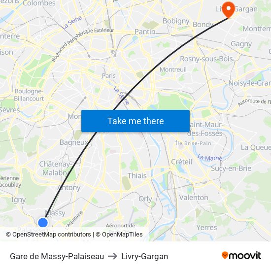 Gare de Massy-Palaiseau to Livry-Gargan map