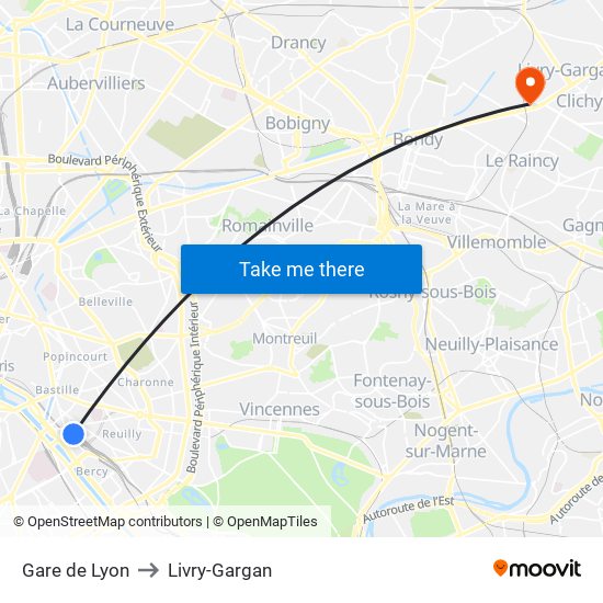Gare de Lyon to Livry-Gargan map