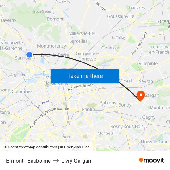 Ermont - Eaubonne to Livry-Gargan map