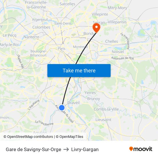 Gare de Savigny-Sur-Orge to Livry-Gargan map