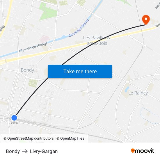 Bondy to Livry-Gargan map
