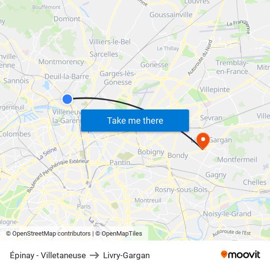 Épinay - Villetaneuse to Livry-Gargan map