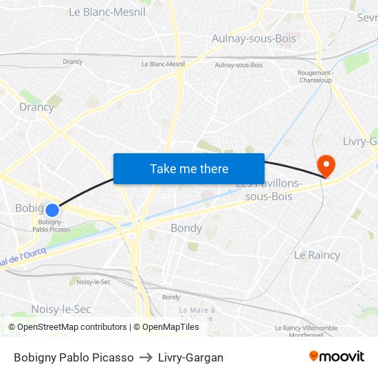 Bobigny Pablo Picasso to Livry-Gargan map