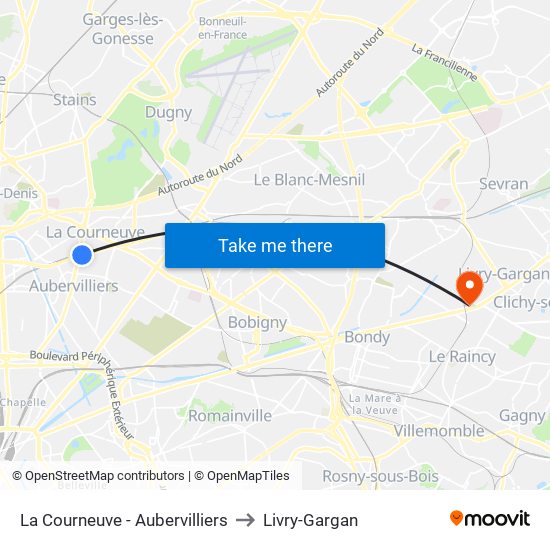 La Courneuve - Aubervilliers to Livry-Gargan map