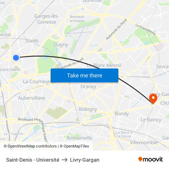 Saint-Denis - Université to Livry-Gargan map