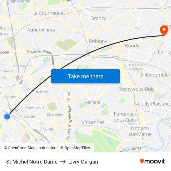 St Michel Notre Dame to Livry-Gargan map