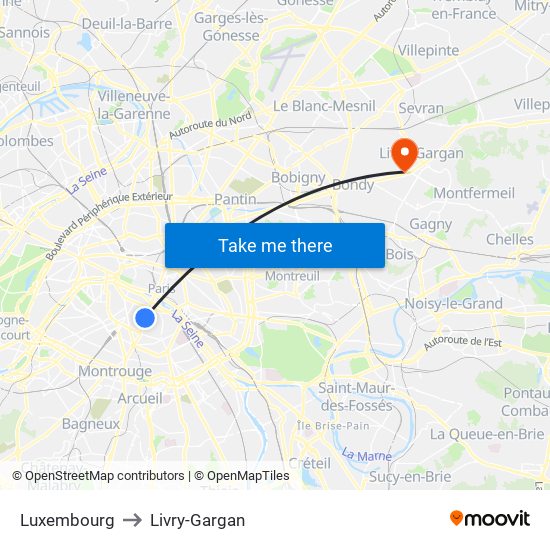 Luxembourg to Livry-Gargan map