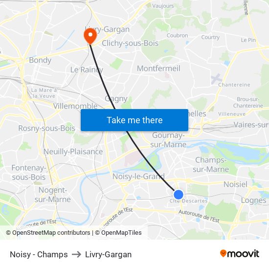 Noisy - Champs to Livry-Gargan map