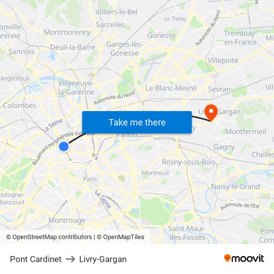 Pont Cardinet to Livry-Gargan map