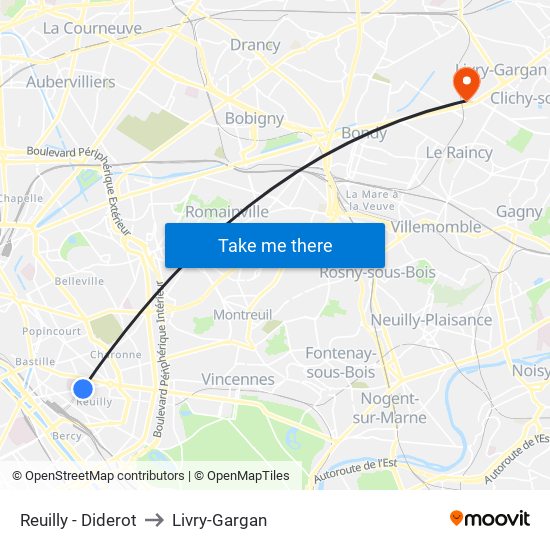 Reuilly - Diderot to Livry-Gargan map