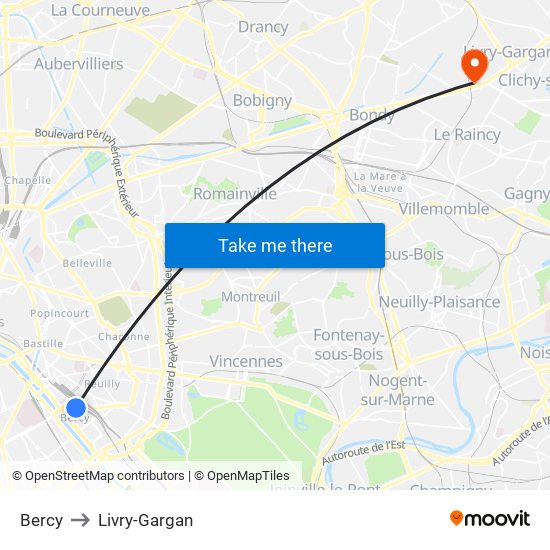 Bercy to Livry-Gargan map
