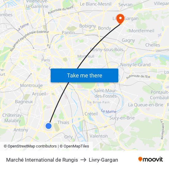 Marché International de Rungis to Livry-Gargan map