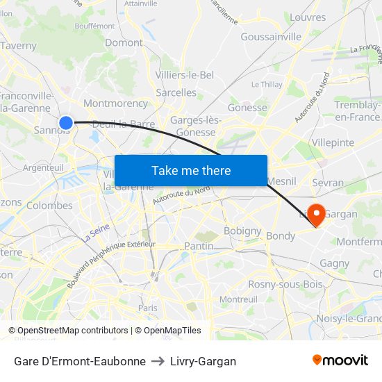 Gare D'Ermont-Eaubonne to Livry-Gargan map