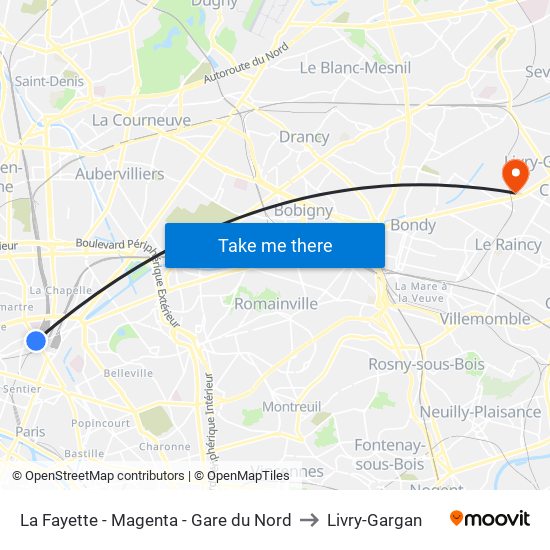 La Fayette - Magenta - Gare du Nord to Livry-Gargan map