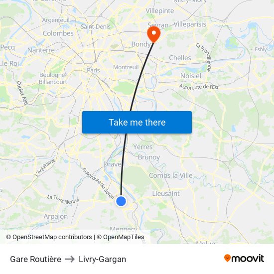 Gare Routière to Livry-Gargan map