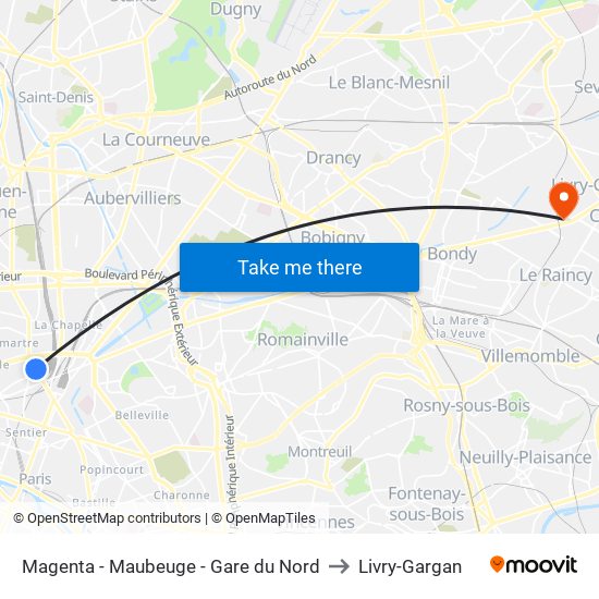 Magenta - Maubeuge - Gare du Nord to Livry-Gargan map