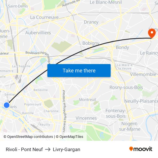 Rivoli - Pont Neuf to Livry-Gargan map