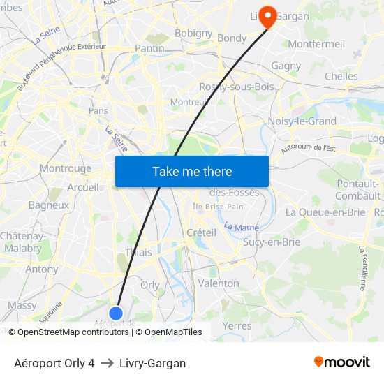 Aéroport Orly 4 to Livry-Gargan map