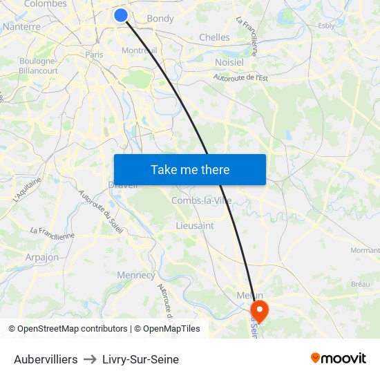 Aubervilliers to Livry-Sur-Seine map