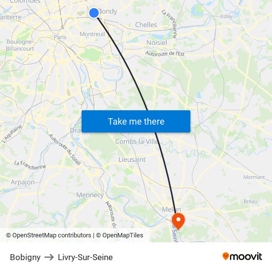 Bobigny to Livry-Sur-Seine map