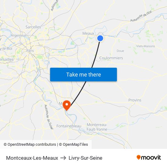Montceaux-Les-Meaux to Livry-Sur-Seine map