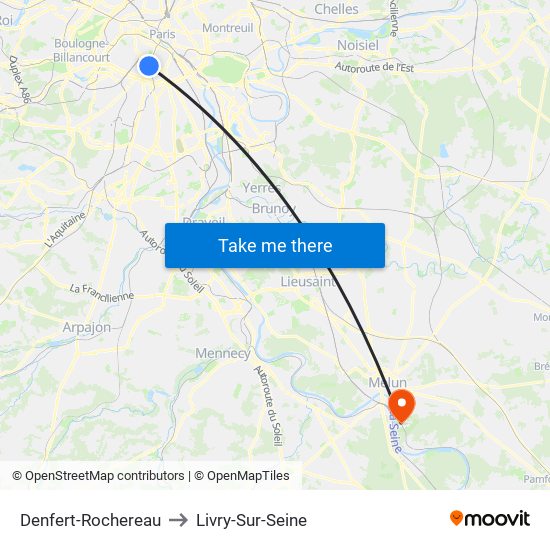 Denfert-Rochereau to Livry-Sur-Seine map