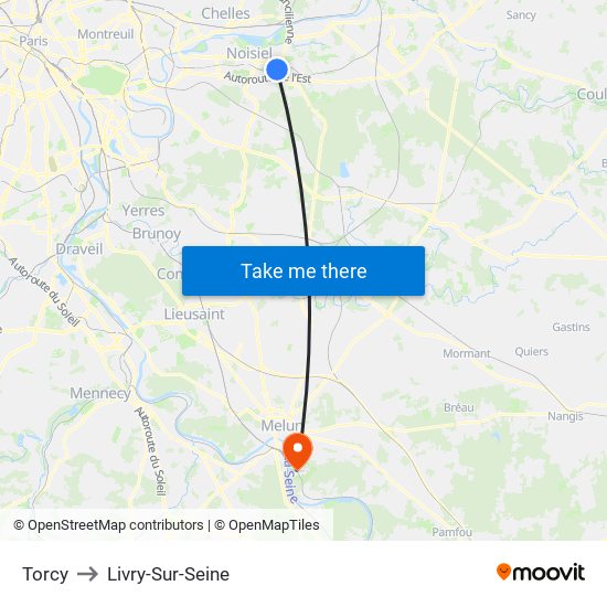 Torcy to Livry-Sur-Seine map