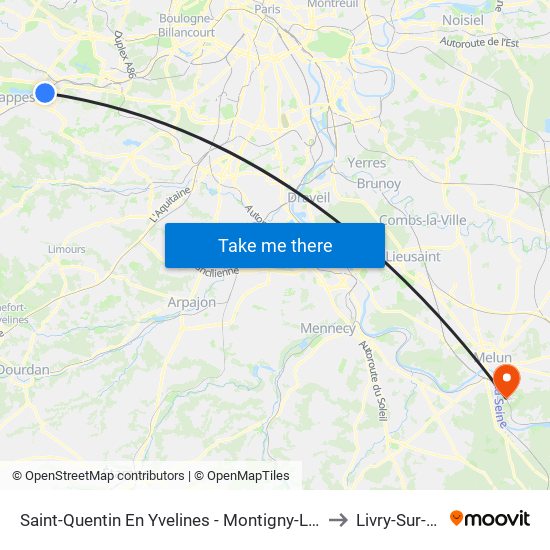 Saint-Quentin En Yvelines - Montigny-Le-Bretonneux to Livry-Sur-Seine map