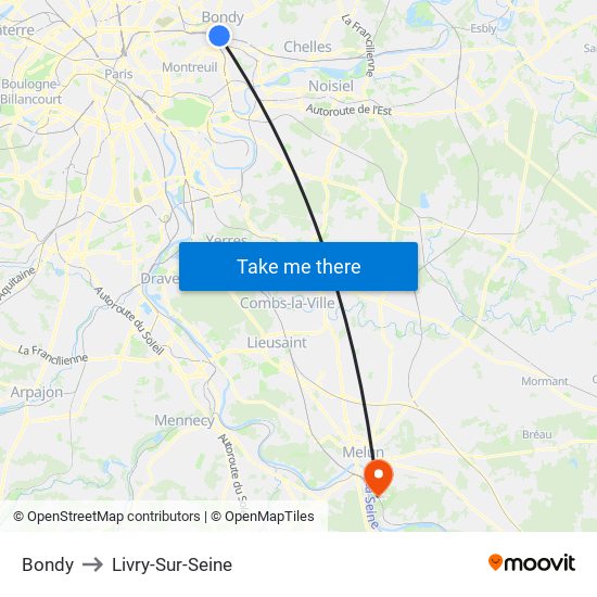 Bondy to Livry-Sur-Seine map