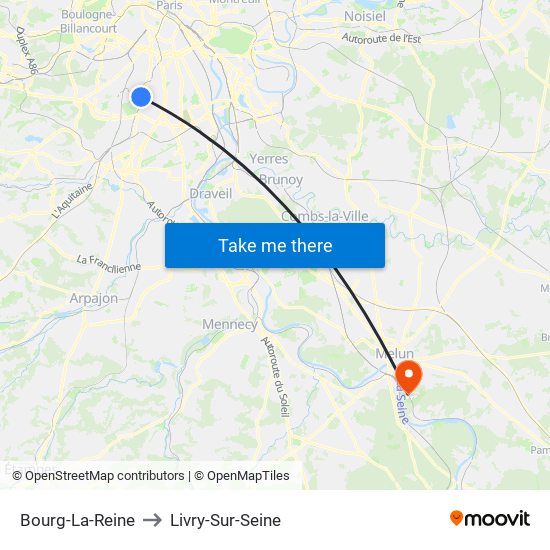 Bourg-La-Reine to Livry-Sur-Seine map