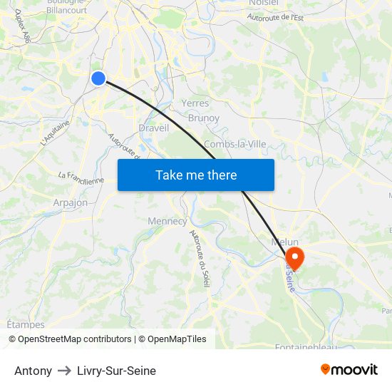 Antony to Livry-Sur-Seine map