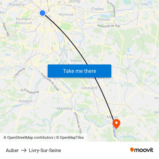 Auber to Livry-Sur-Seine map