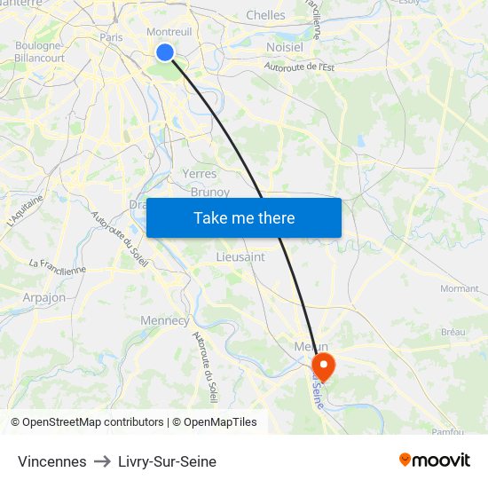 Vincennes to Livry-Sur-Seine map