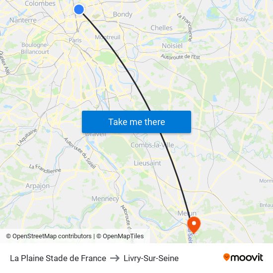 La Plaine Stade de France to Livry-Sur-Seine map