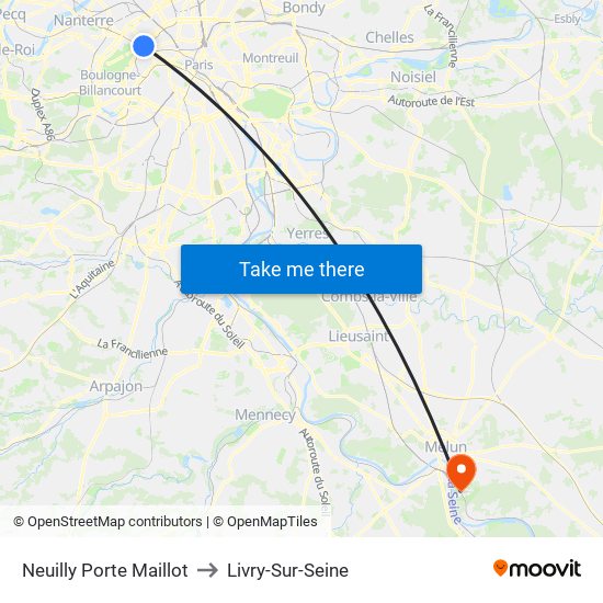 Neuilly Porte Maillot to Livry-Sur-Seine map