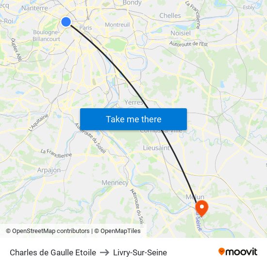 Charles de Gaulle Etoile to Livry-Sur-Seine map