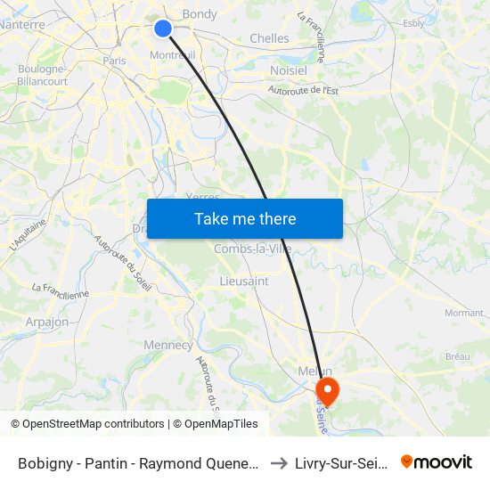 Bobigny - Pantin - Raymond Queneau to Livry-Sur-Seine map